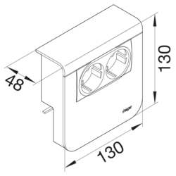 Produkttegning Datauttak 2x Kat.6 plast