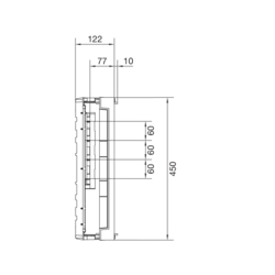 Produkttegning Tett systemmodul for samleskinner - Høyde 450 mm plast